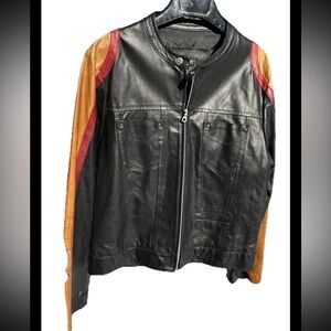 Men’s Black Italian Leather Motorcycle-style Jacket Front Pockets Zipper Size L